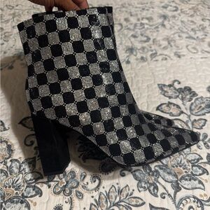 Wild Pair Black and White Checkered Heeled Boots